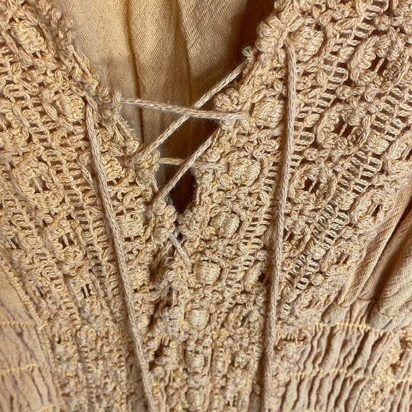 Bohemian Mustard Yellow Midi Embroidered Short Sleeve Dress Size XS - Picture 9 of 16